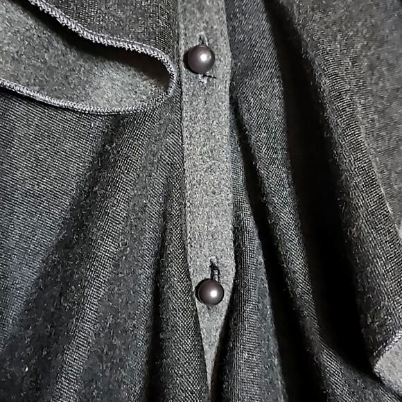 Samuel Dong Two Tone Gray Ruffle Button Front Belted Hooded Sweater Jacket Coat - Picture 7 of 13